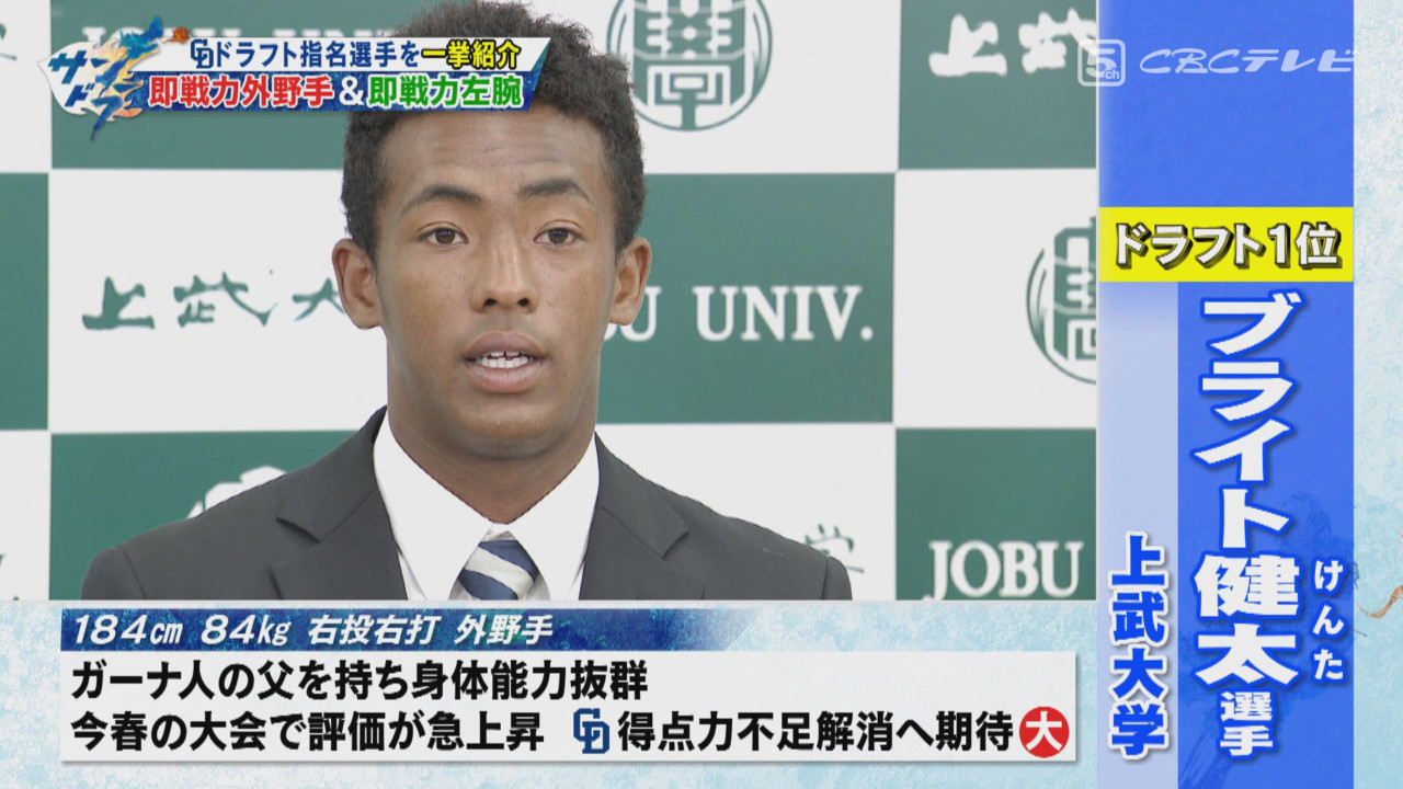 「サンデードラゴンズ」よりブライト健太選手©CBCテレビ