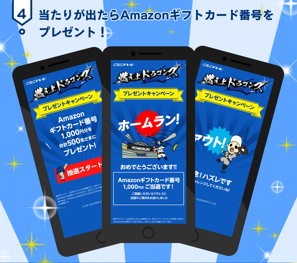 4.当たりが出たらAmazonギフト券のコードをプレゼント！