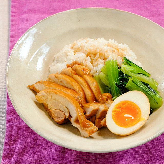 中華煮鶏と青菜炒めのひと皿ごはん