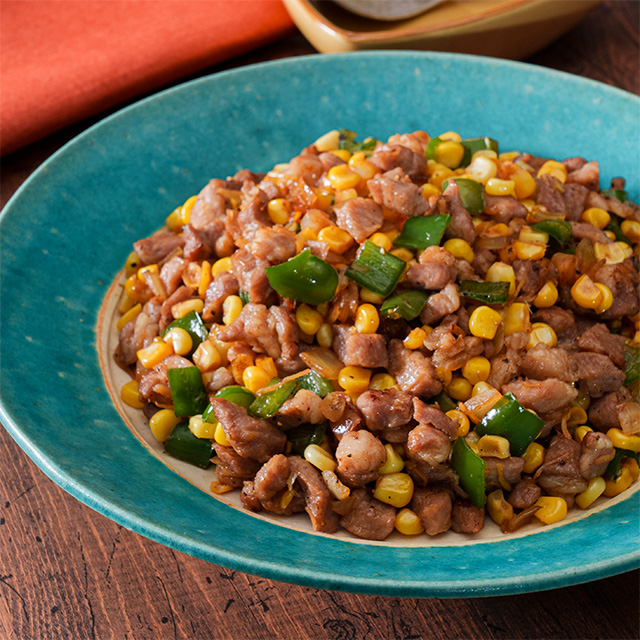 とうもろこしと豚肉のしょうゆ炒め