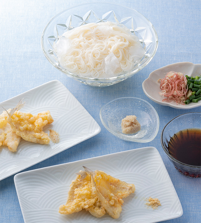 きすの天ぷら・そうめん
