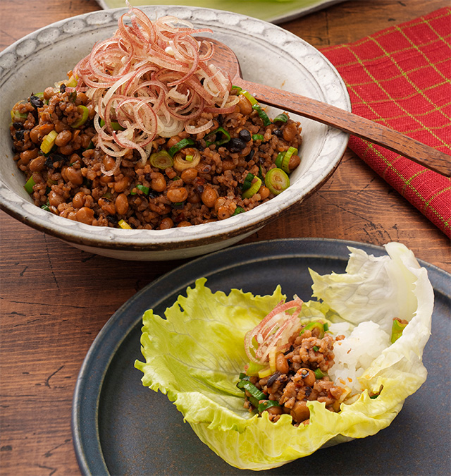 納豆ミンチのレタス包み