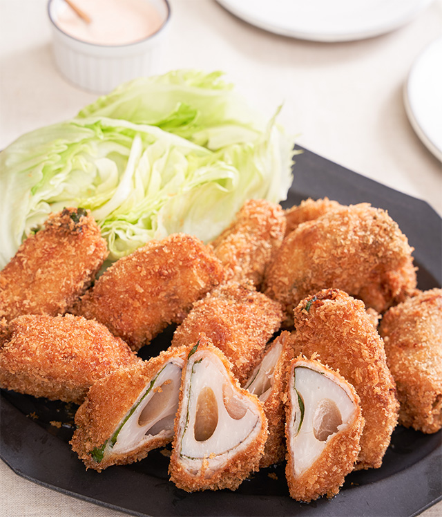 れんこんの肉巻きフライ 明太マヨディップ