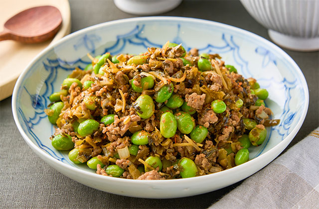高菜と枝豆の炒めもの