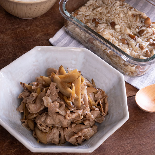 豚肉とごぼうのしぐれ煮・柚子こしょうなめたけ