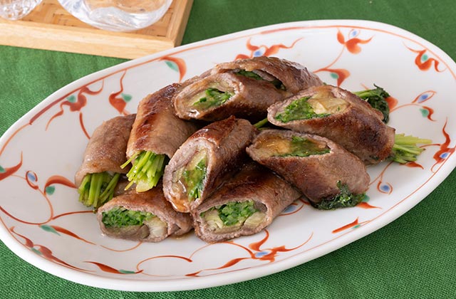 みょうがの肉巻き塩照り焼き
