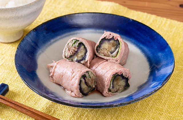 揚げなすの牛しゃぶ巻き