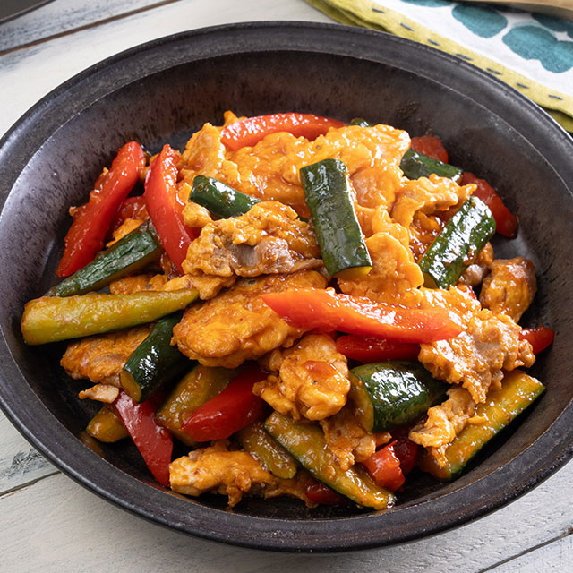 豚焼き卵のケチャップじょうゆ炒め