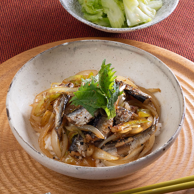 サーディン丼・キャベツとセロリの浅漬け