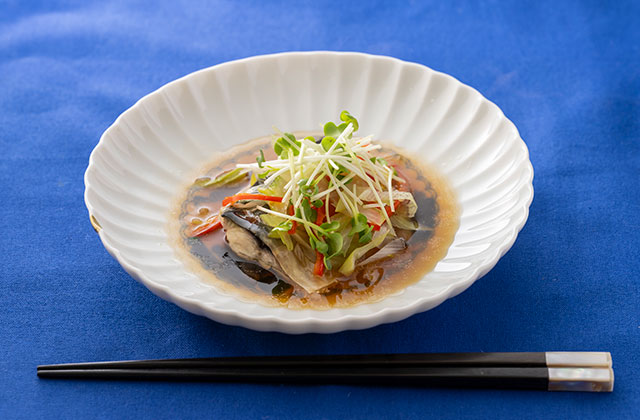 さばのレンジ蒸し 甘酢しょうゆだれ