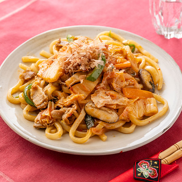 豚キムチの焼きうどん