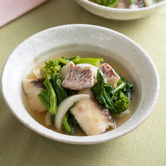 鯛と菜の花の昆布だしびたし