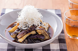 揚げなすとしらすの中華だれ