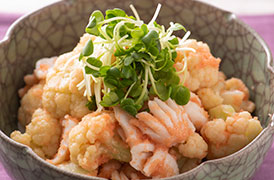 カリフラワーといかの中華風明太あえ