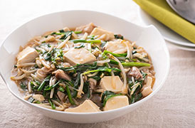 豚肉ともやしのあんかけ豆腐