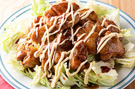 照り焼きチキンとちぎりキャベツ