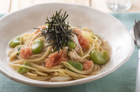 そら豆と明太子のスープスパゲティ