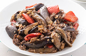 ちぎりなすと牛肉のオイスターソース炒め