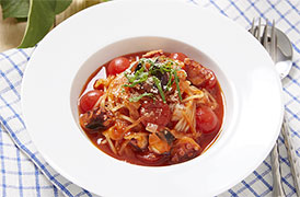 たことらっきょうの冷製スープパスタ