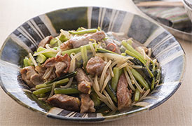 野沢菜漬けと豚肉の炒めもの