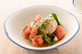 帆立とトマトの緑酢あえ