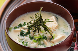 青菜と豆腐の豆乳がゆ