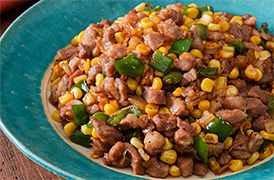 とうもろこしと豚肉のしょうゆ炒め