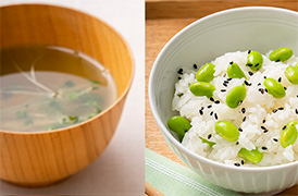 枝豆ごはん・梅緑茶のお吸いもの