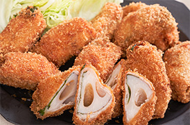 れんこんの肉巻きフライ 明太マヨディップ