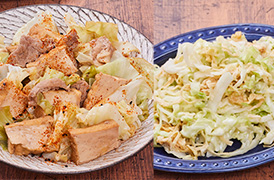 豚肉と厚揚げのほったらかし蒸し煮・キャベツと切り干し大根のコールスロー