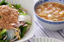 白菜とにらのごま酢だれ・白菜煮汁のかき玉スープ