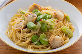 そら豆と帆立のスパゲティ