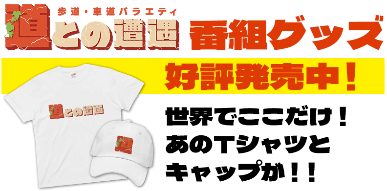 歩道・車道バラエティ 道との遭遇 番組グッズ 好評発売中！世界でここだけ！あのTシャツとキャップが！！