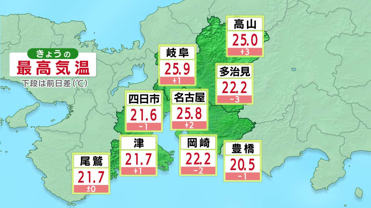 ［東海地方］今日の予想気温