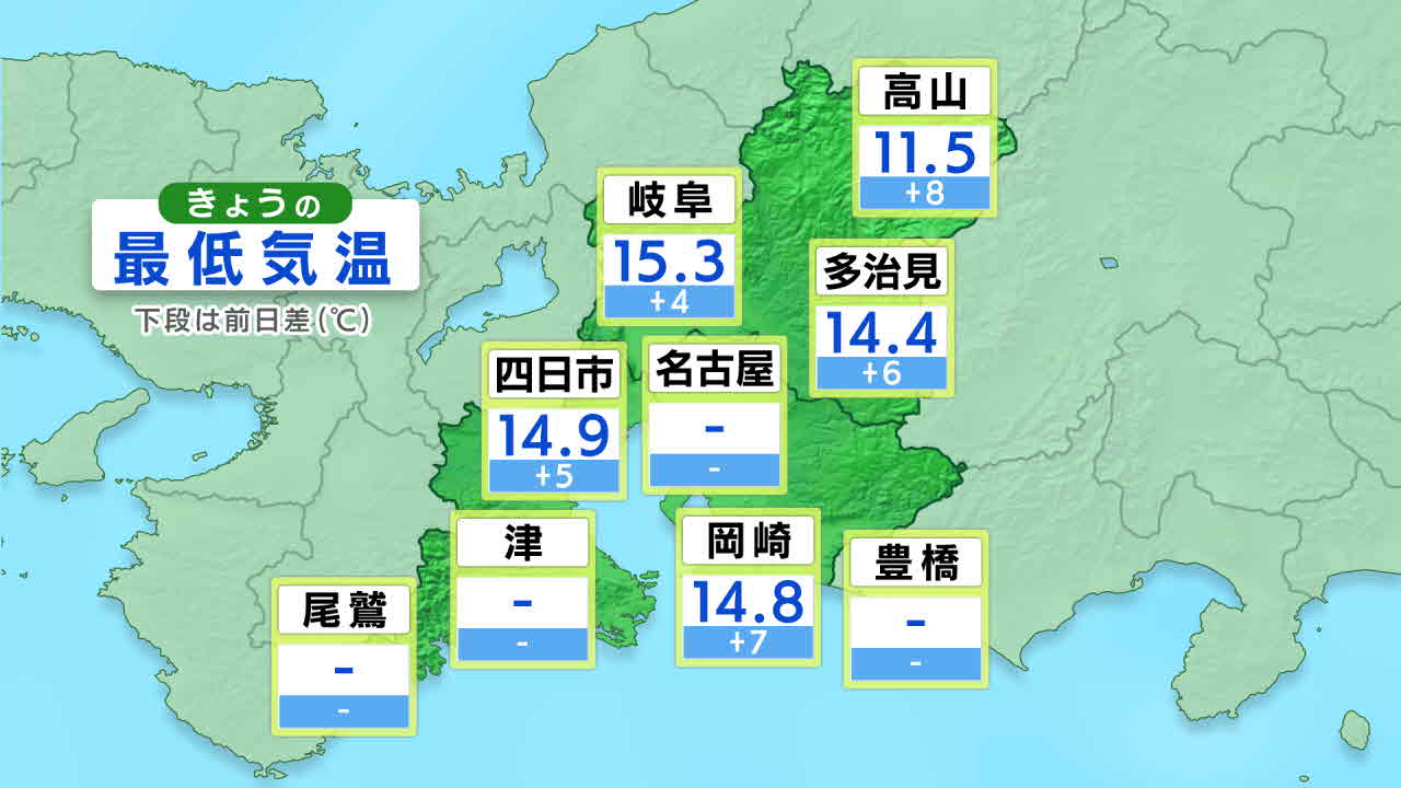 ［東海地方］今日の予想気温