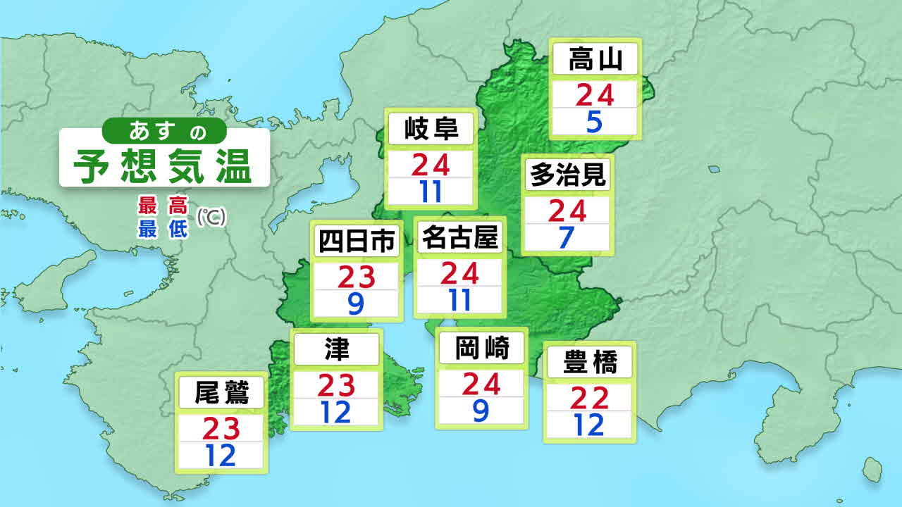 ［東海地方］明日の予想気温